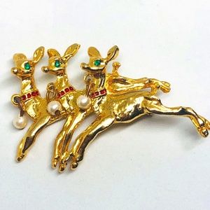 Prancing AAI Gold Tone Reindeer Brooch
